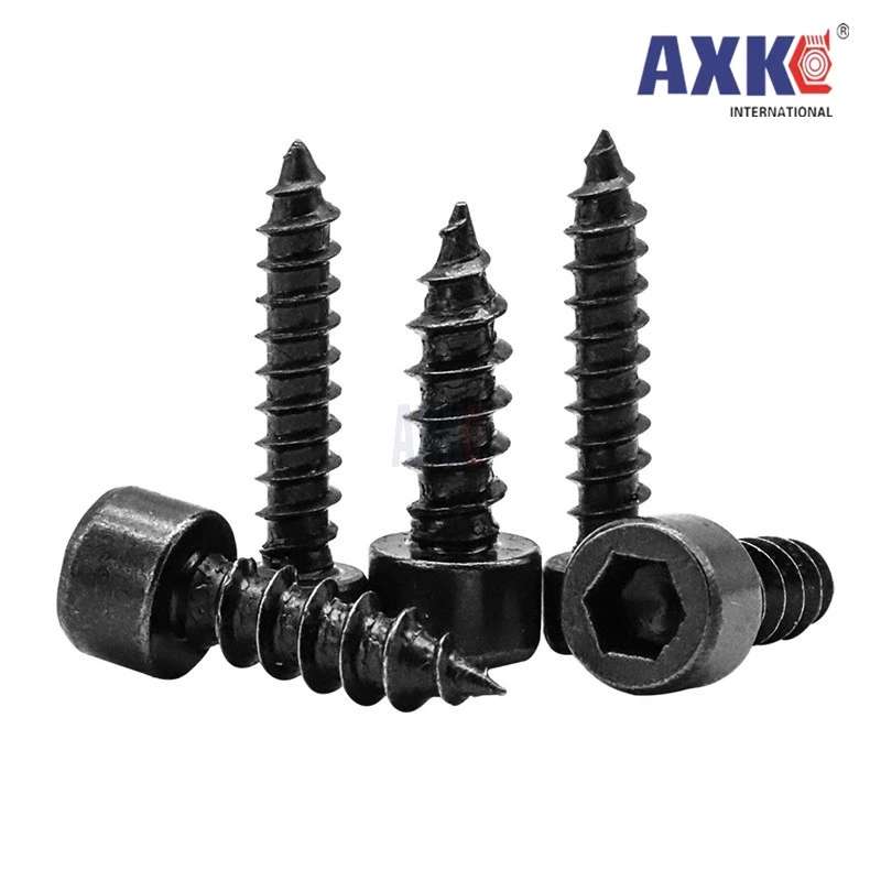 Grade 8.8 Carbon Steel M2 M2.6 M3 M3.5 M4 Black Wood Screw Hex Socket Allen Head Self Tapping Screws   For Audio OEM Support