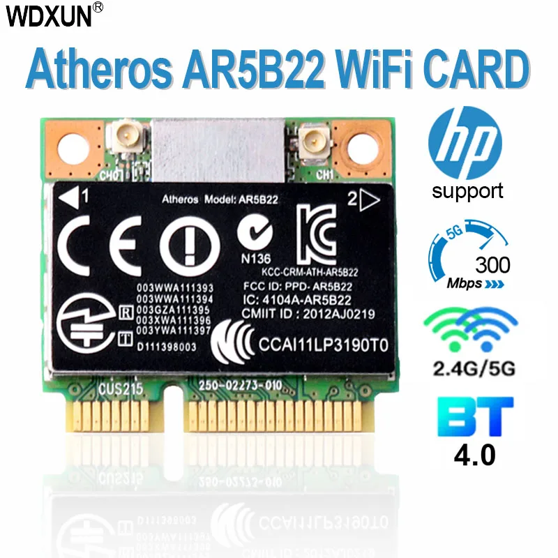 

Atheros AR9462 AR5B22 WB222 половинный мини PCIe беспроводной 300M + BT4.0 карта SPS:676786-001 для ноутбука hp 2170p 4340s 4441s