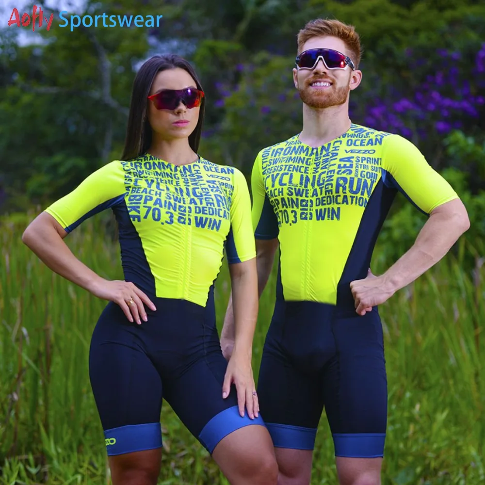 VEZZO Couples Professional Triathlon Skinsuit Cycling Jersey Sets 2021 Macaquinho Ciclismo Feminino Jumpsuit Kits GEL 9D Pad