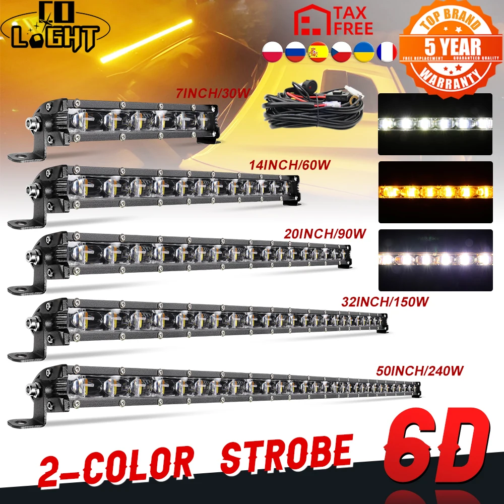 CO LIGHT 50 inch 240W Off Road LED Light Bar Combo Beam Single Row Flash LED Work Light For LADA UAZ 4x4 4WD SUV VAZ Automobile