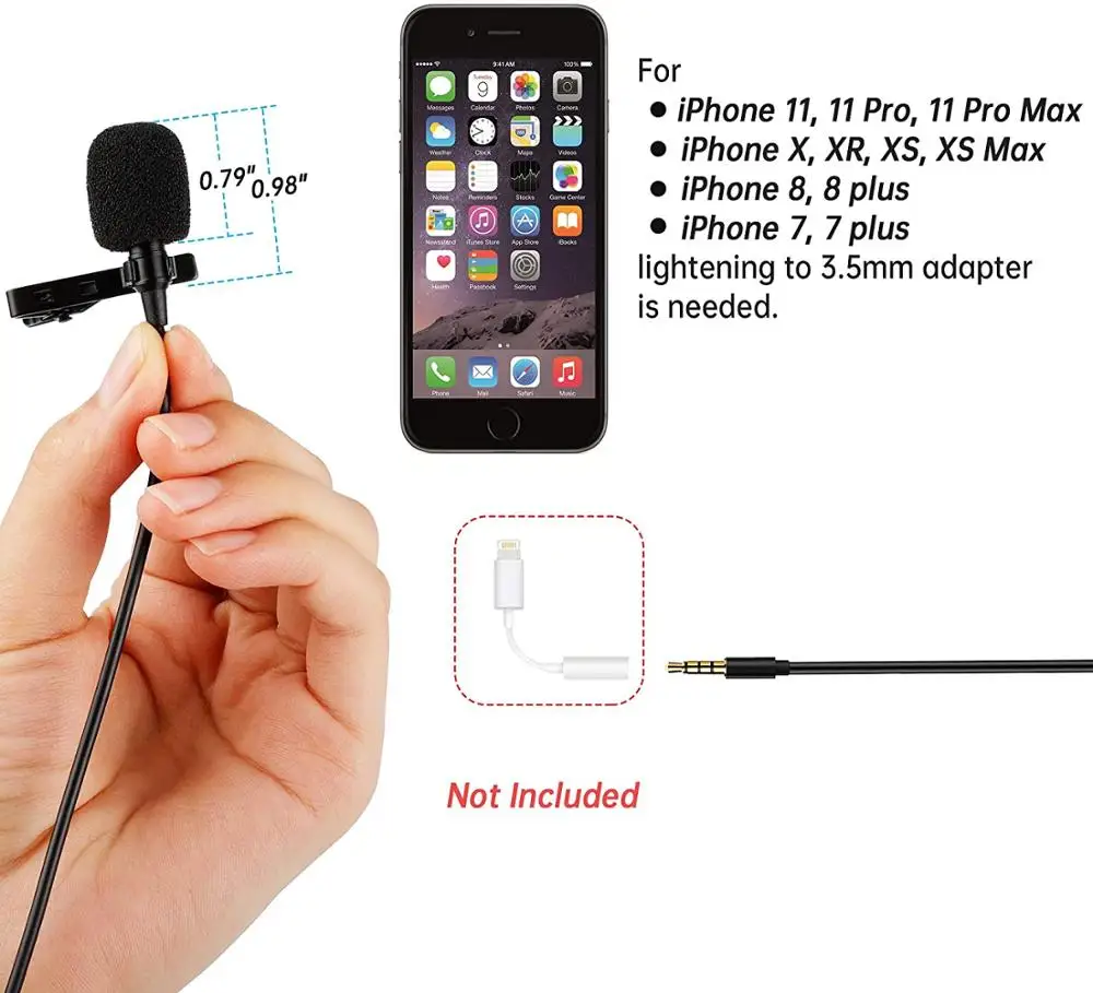 Lavalier Microphone, Wired Lavalier Lapel Microphone for  Computer, Android, DSLR, Camcorder, Professional Omnidirectiona