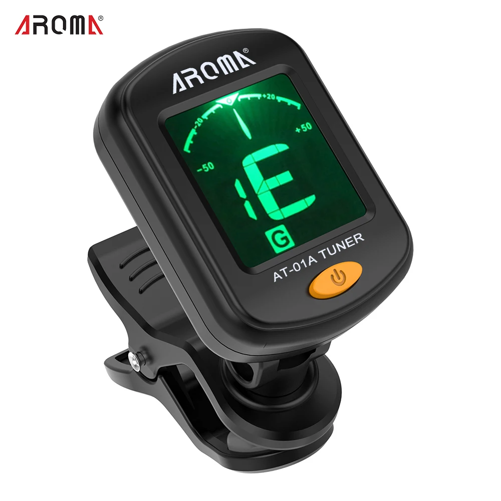 AROMA AT-01A-Sintonizador de guitarra giratorio, pantalla LCD para guitarra acústica cromática, bajo, ukelele, accesorios de guitarra