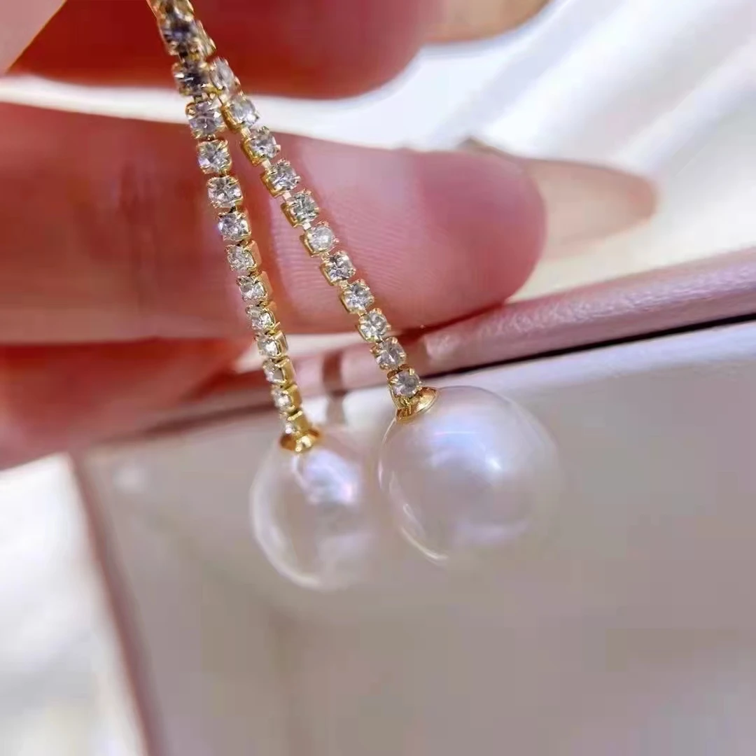 

RY Pure 925 Sterling Silver Water Drop 9-10mm Fresh Water White Akoya Pearls Studs Earrings Women Fine Pearl Earrings Clasps