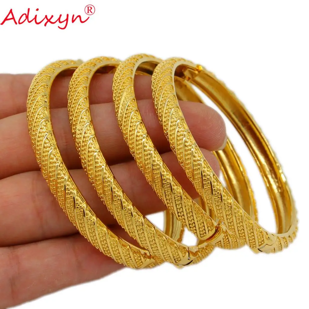 Adixyn 4pcs/lot Ellipse India Bangle Women Men Jewelry Gold Color Copper Bracelet Dubai Europe Party Birthday Gifts N071037