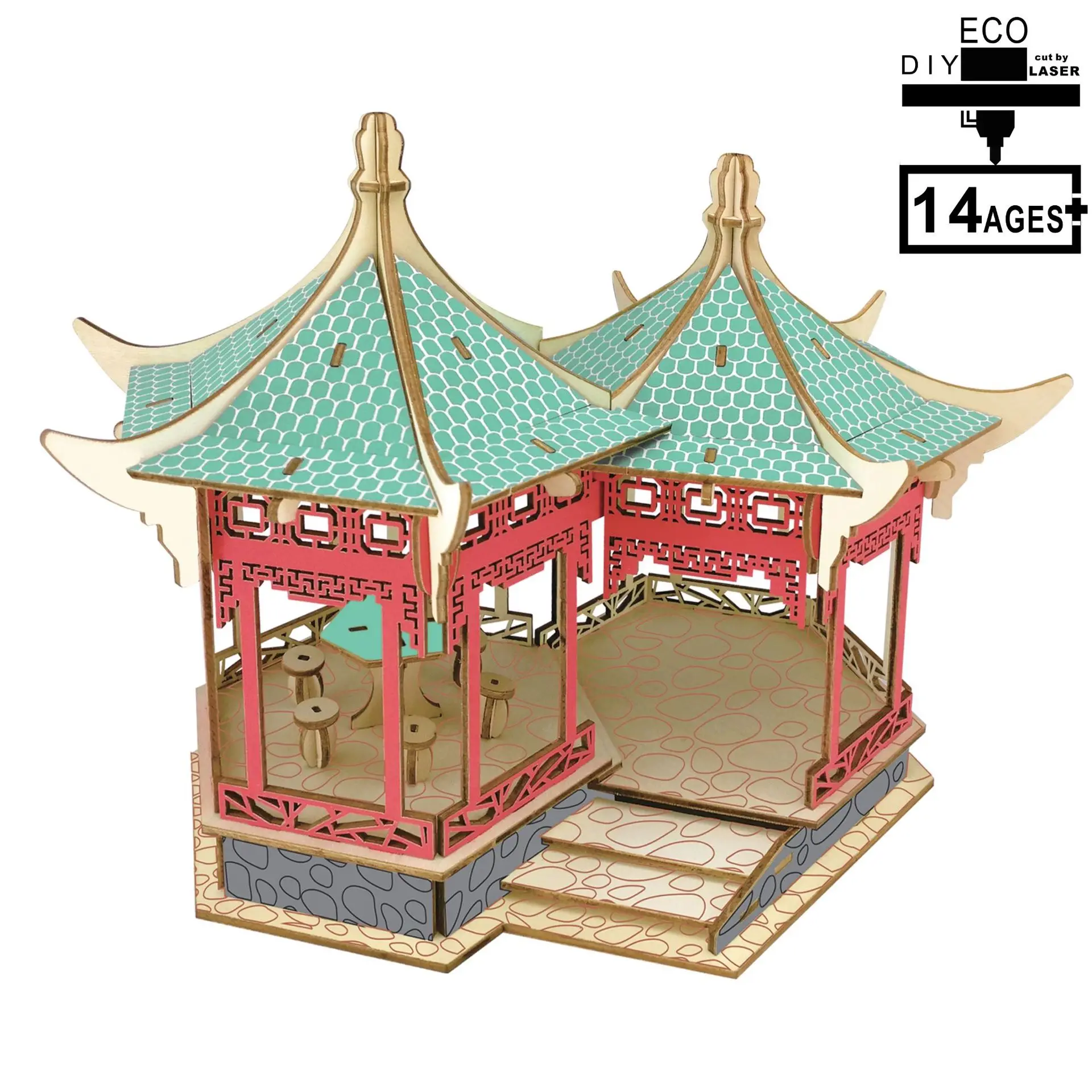 

candice guo 3D wooden puzzle DIY toy woodcraft assembly kit build Double-hipped roof hexagonal pavilion birthday Christmas gift