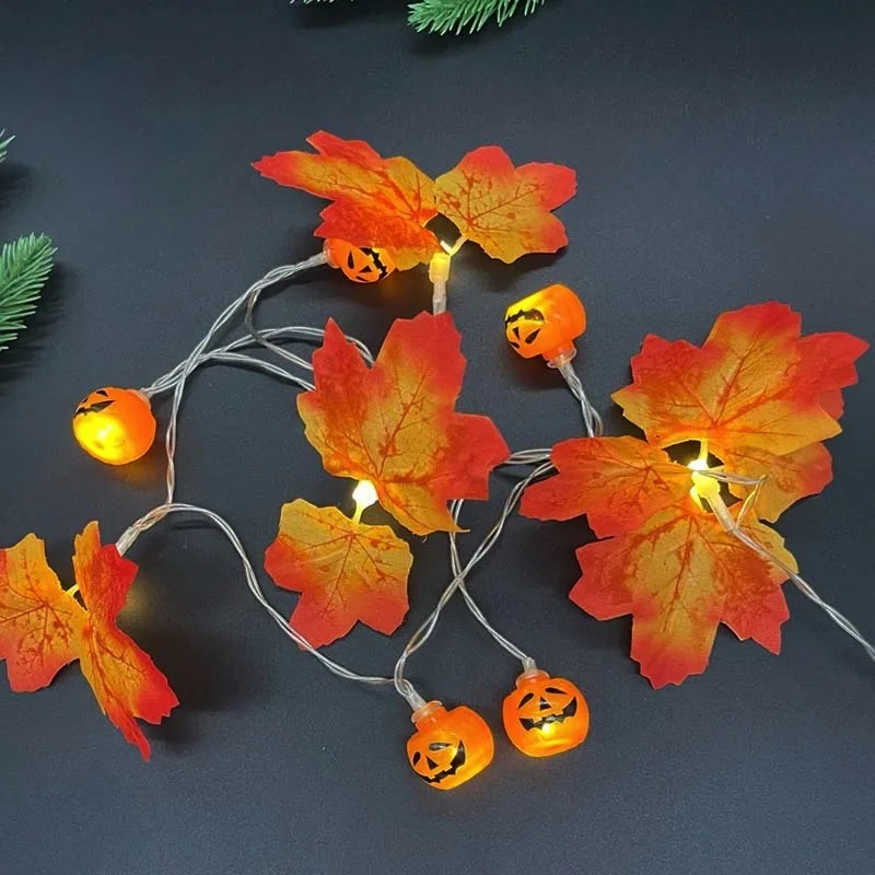 1.5M 10LEDs Pumpkin Maple Leaf String Lights Halloween Decorative Fairy Lights Battery Operated Garland Lamp For Party Halloween