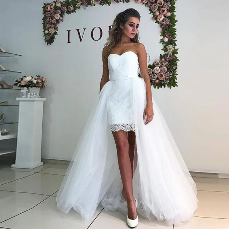 Vestido De novia corto con falda extraíble, traje De boda con escote corazón alto/bajo, hecho a medida