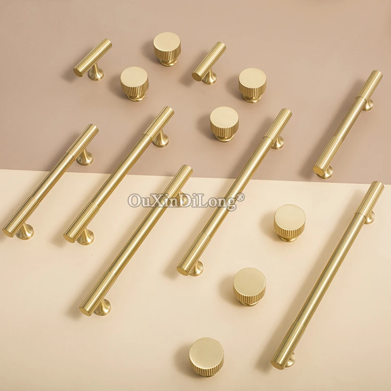10PCS Strip Brass Furniture Handles Cabinet Wardrobe Door Pulls Kitchen Handles Furniture Cabinet Drawer T-Bar Knobs GF767