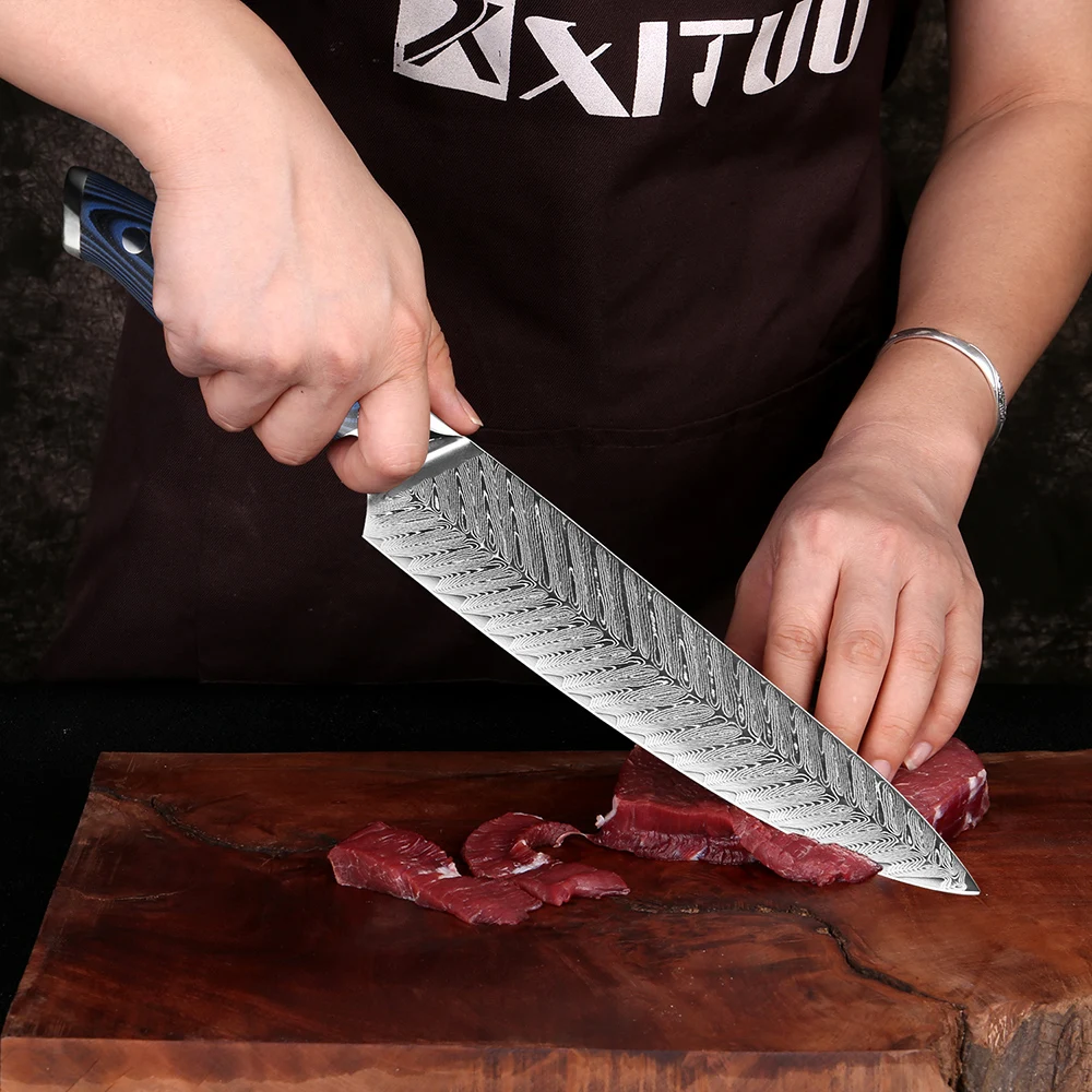 Imagem -06 - Xituo-damasco Chef Faca de Cozinha Aus10 Japonês Santoku Cutelo Faca de Cortar Carne Alta Qualidade Aço Inoxidável