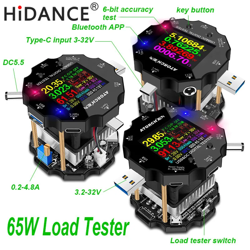 DC 3.2-32V 65W Tester di carico USB 18650 batteria indicatore di capacità elettronica indicatore di alimentazione caricabatterie misuratore di