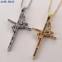 MHS.SUN New Arrival Fe Faith Cross Pendant Necklace Cubic Zircon Jewelry Fashion Chain Necklace Choker For Men/Famale Party Gift