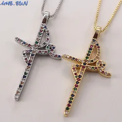 MHS.SUN New Arrival Fe Faith Cross Pendant Necklace Cubic Zircon Jewelry Fashion Chain Necklace Choker For Men/Famale Party Gift