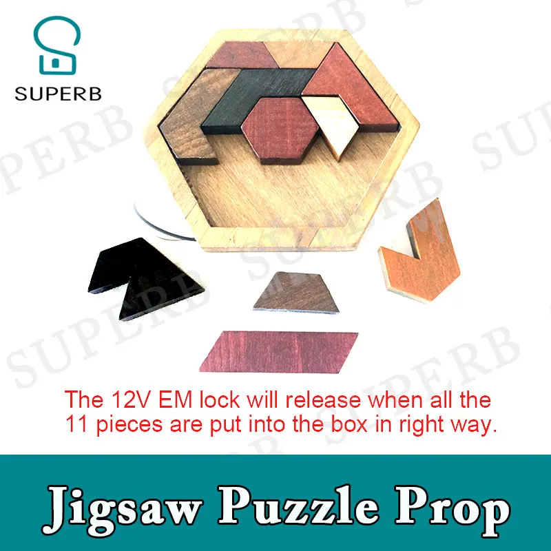 Superb escape room Tangram Prop real life room escape game finish jigsaw puzzles to unlock secret chamber room horror puzzle