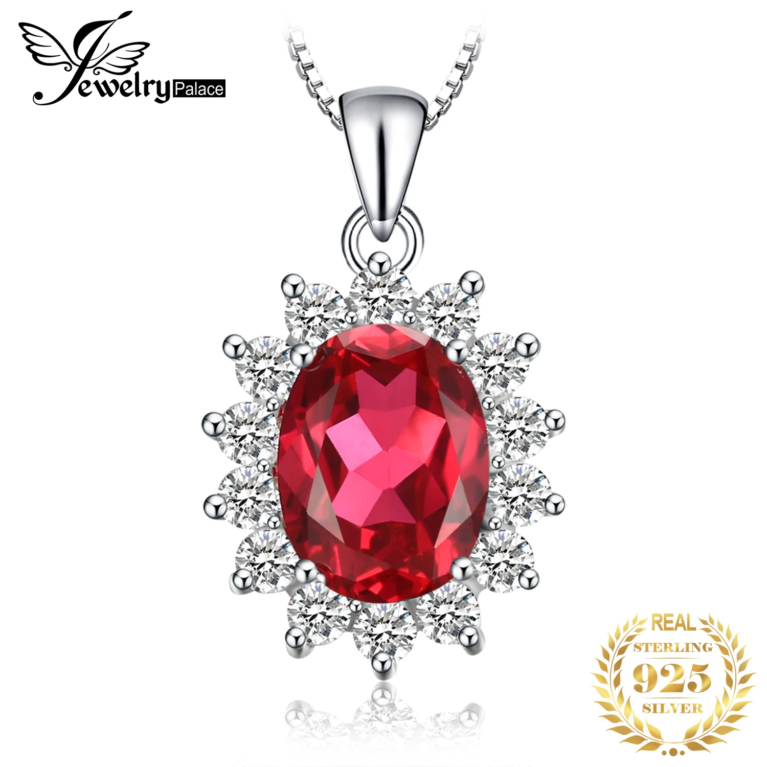 JewelryPalace 2.6ct Created Red Ruby 925 Sterling Silver Pendant Necklace for Woman Fashion Trendy Gemstone Jewelry No Chain