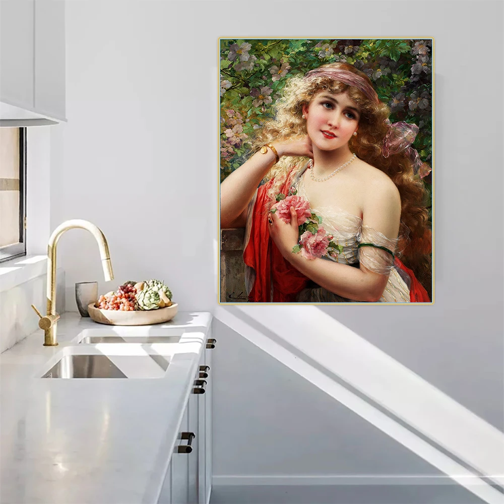 

Citon Emile Vernon《Spring》Canvas Oil painting Charming beauty Famous Artwork Poster Picture Modern Wall Decor Home Decoration