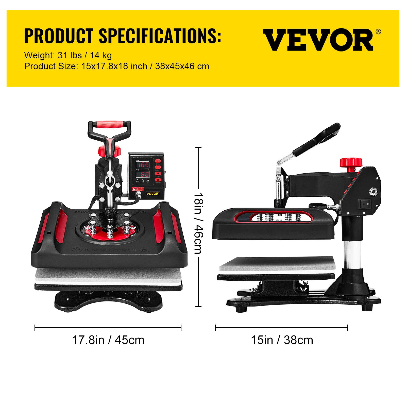 VEVOR Heat Press Machine Sublimation Kit 15 X 12 Inch 11 In 1 Double Tube Heating Transfer for Mugs Case Cups Plate Print