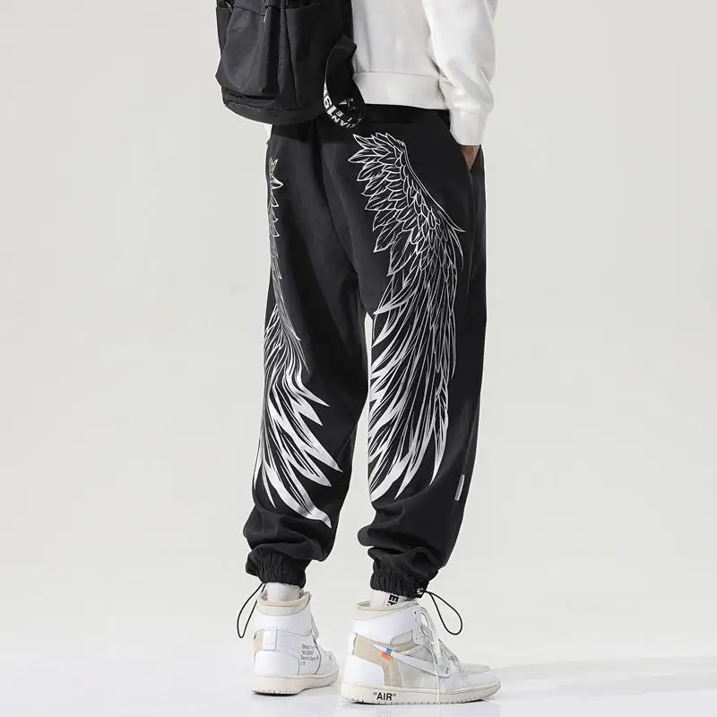 Autumn/Winter Wings Printing Men's Pants Ankle-Length Hip Hop Pants Fleece Harem Trousers Japanese Fashion Harajuku Sweatpants