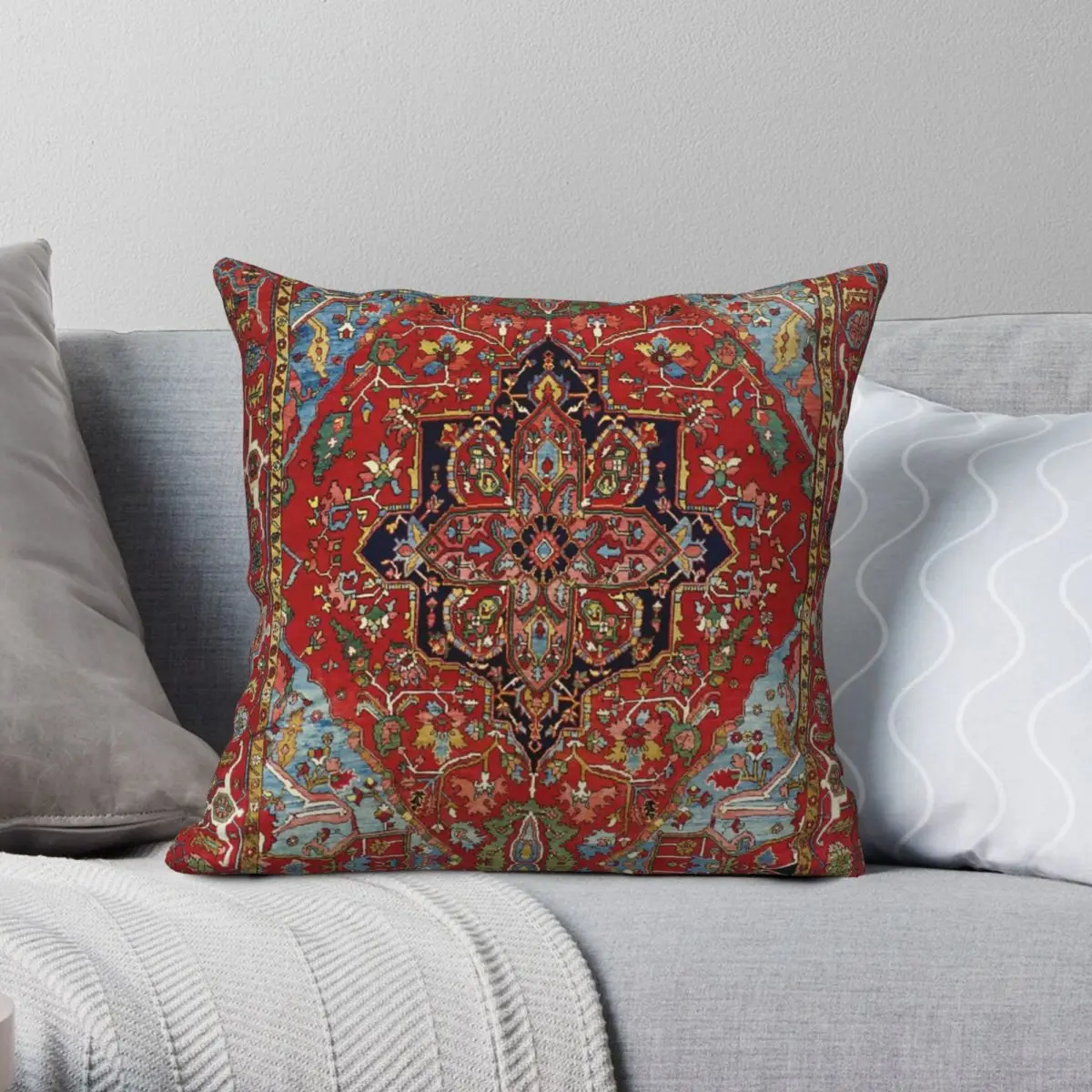 Heriz Persian Carpet Print Square Pillowcase Polyester Linen Velvet Zip Decor Room Cushion Cover 18