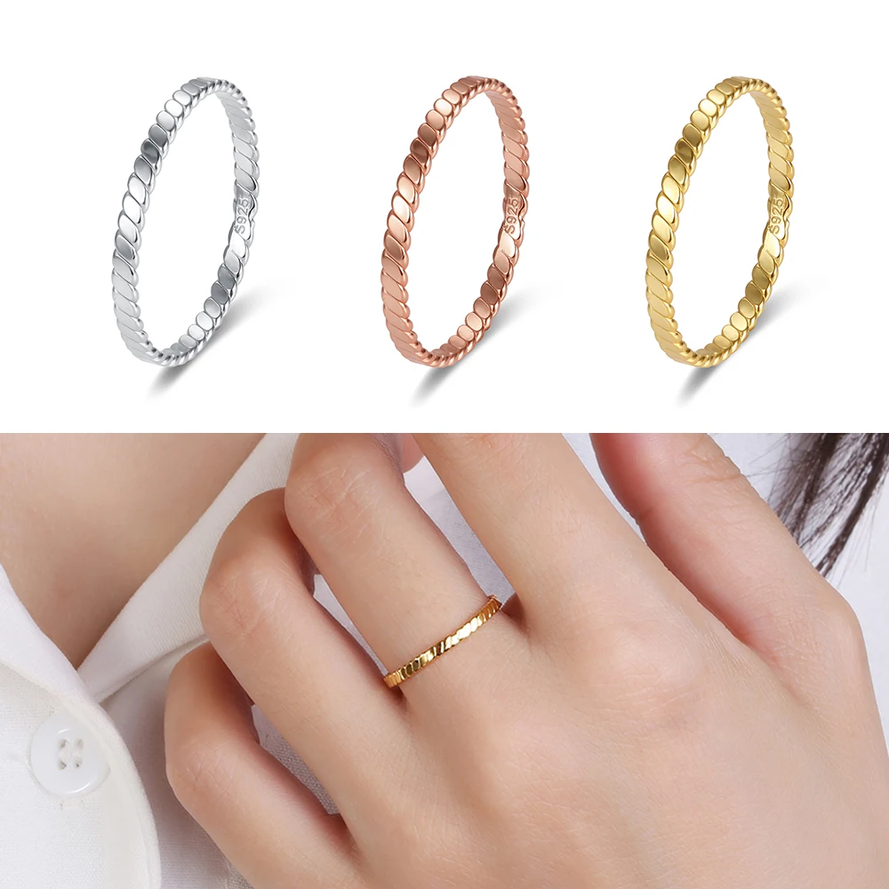 925 anéis de dedo de prata esterlina para mulheres, joias simples linha fina, anel de casamento zircão dourado e prateado, moda