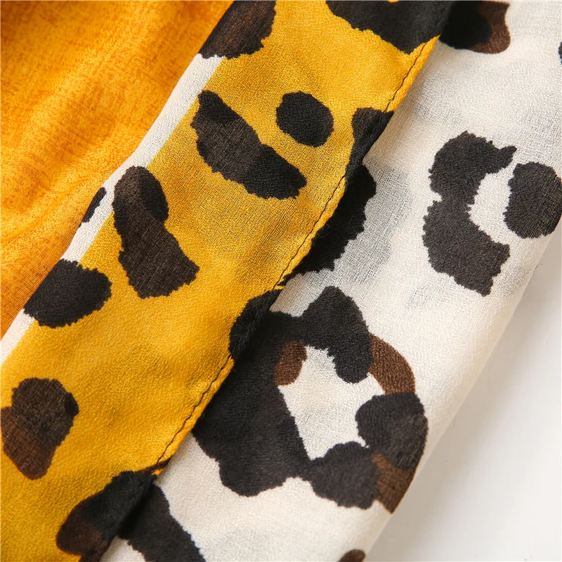 Women Autumn Winter Viscose Shawl Yellow Leopard Patchwork Pashmina Stole Wrap Thick Echarpe Foulard Femme Muslim Hijab 180*90Cm