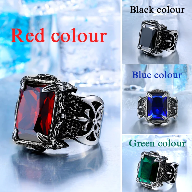 Blue/Black/Green/red Zircon Big stone Stainless Steel Man\'s Classic Claw Punk anniversary drop shipping wholesal Jewelry BR8-164