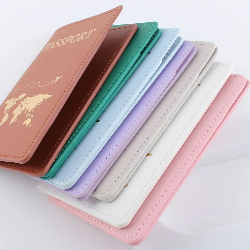 Simple Fashion Passport Holder World Map Thin Slim Personalized Travel Wallet Gift PU Leather Card Case Cover Unisex