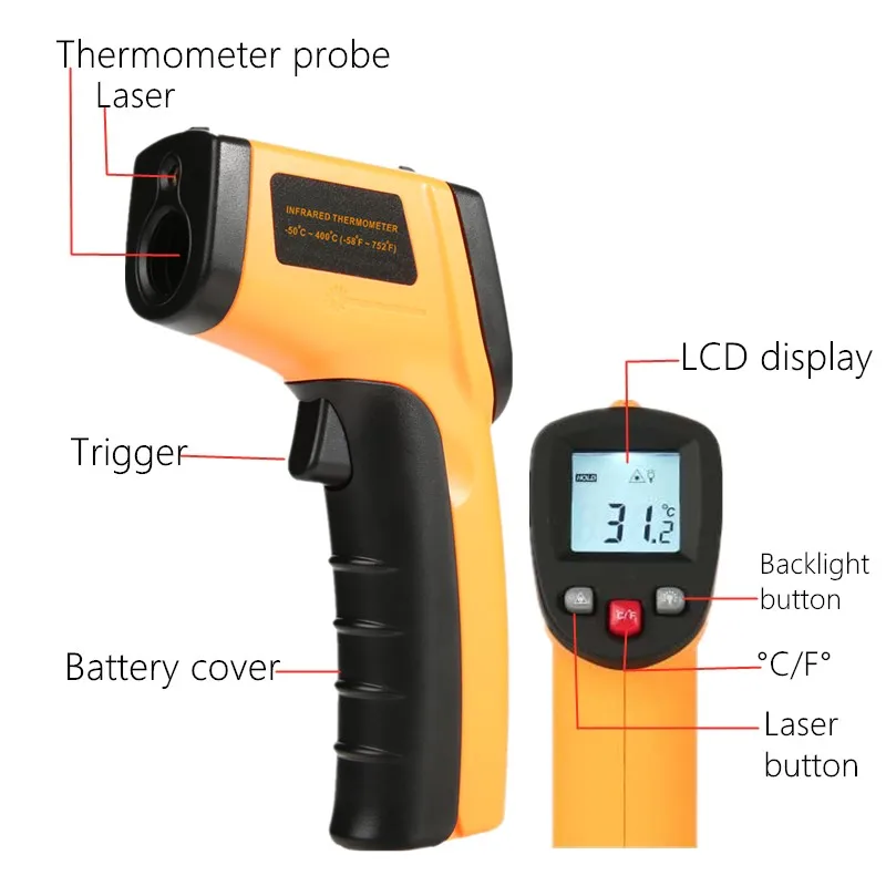 GM320 Infrared Thermometer Digital Pyrometer Non-Contact Laser -50~400 ℃ IR Laser Temp Meter Industrial Pyrometer Point Gun 40%