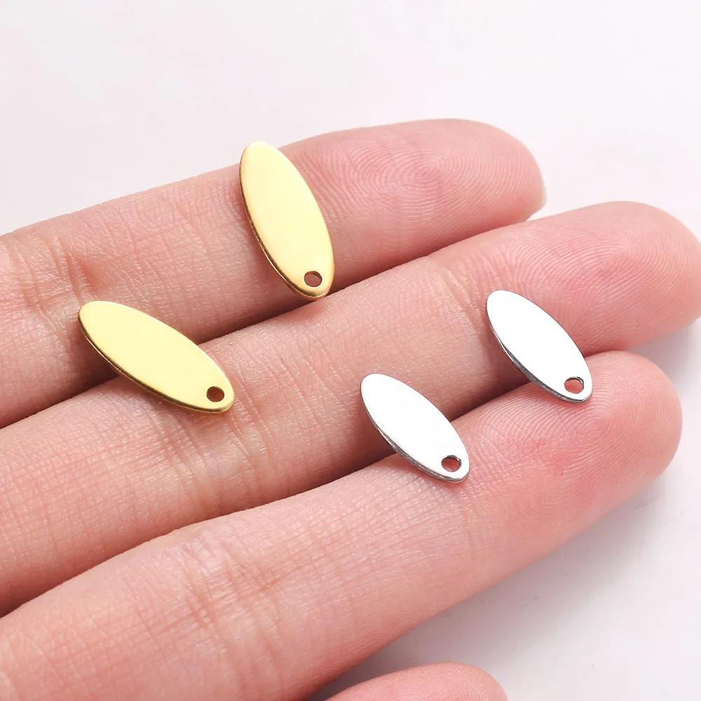 50Pcs/Lot Stainless Steel Blank Oval Tags Charm Pendants Bracelet Necklace DIY For  Jewelry Making Accessories Findingss