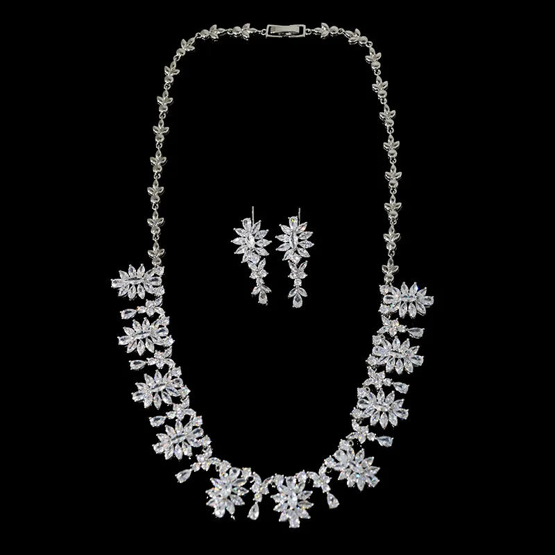 HIBRIDE رومانسية 2 قطعة ورقة تصميم بيان طقم مجوهرات للنساء حفل زفاف كامل الزركون دبي طقم مجوهرات الزفاف 2021 N-191 #5