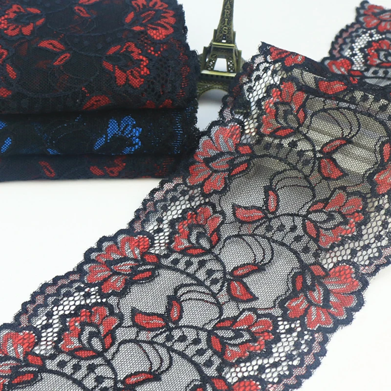 15cm Width Lace Trim Fabric Black with Red Blue Strech Lace Materials African Materials for Diy Underwear Dress Accessories