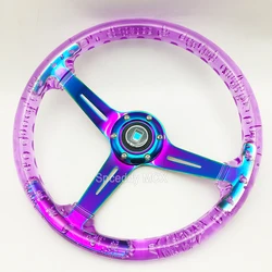 Universal Transparent Purple Steering Wheel 14 Inch 340mm Sport Acrylic Dimple Car Steering Wheel For Racing PC Games