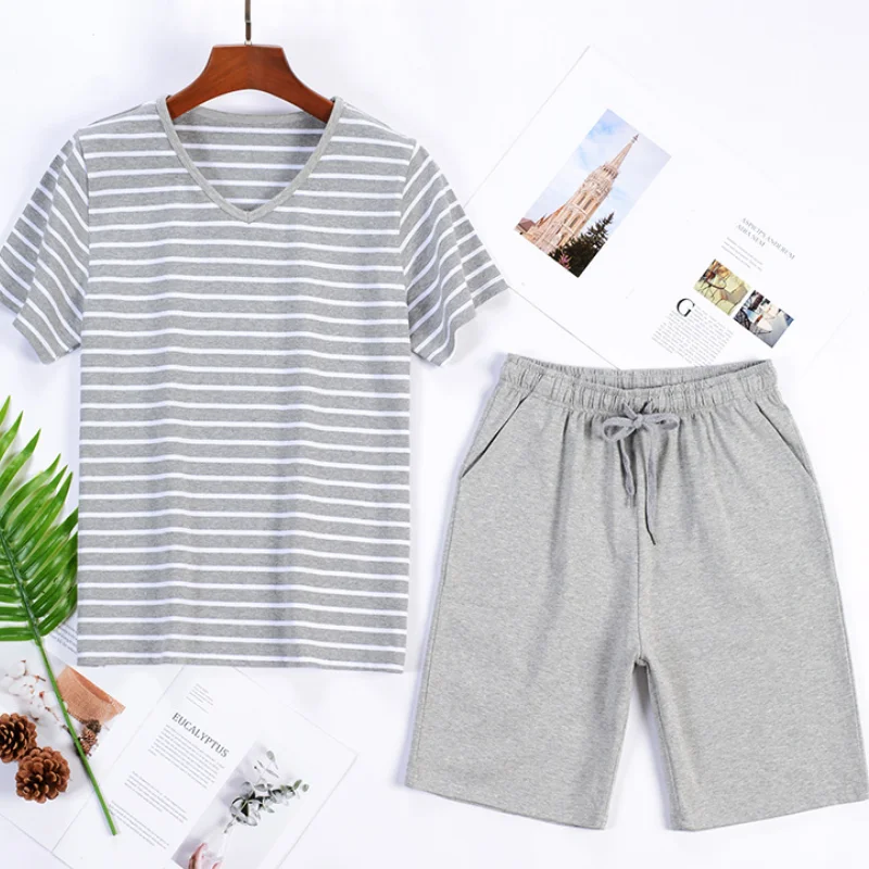 Conjunto de pijamas de algodón 95% para hombre, pantalones cortos de verano, traje de dos piezas, ropa de dormir, pantalones cortos de manga, 4xl