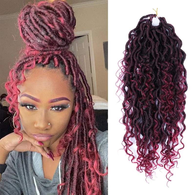 Synthetic Goddess18inch Faux Locs Crochet Hair River Locs With Curly Hair Pre Looped Long Braids Extensions Dreadlocks