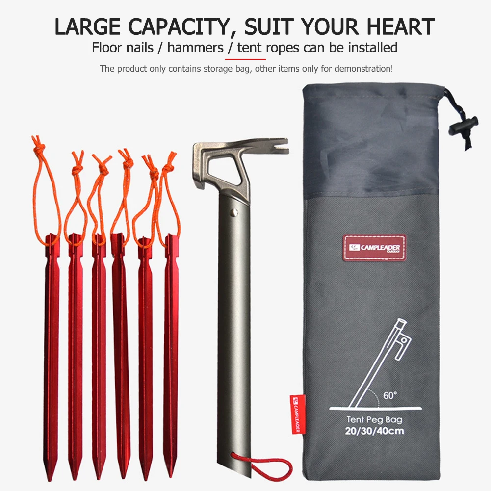 600D Oxford Cloth Tent Nail Hammer Storage Bag Portable Durable Dirt Resistant Drawstring Tent Camping Tools Tent Accessories