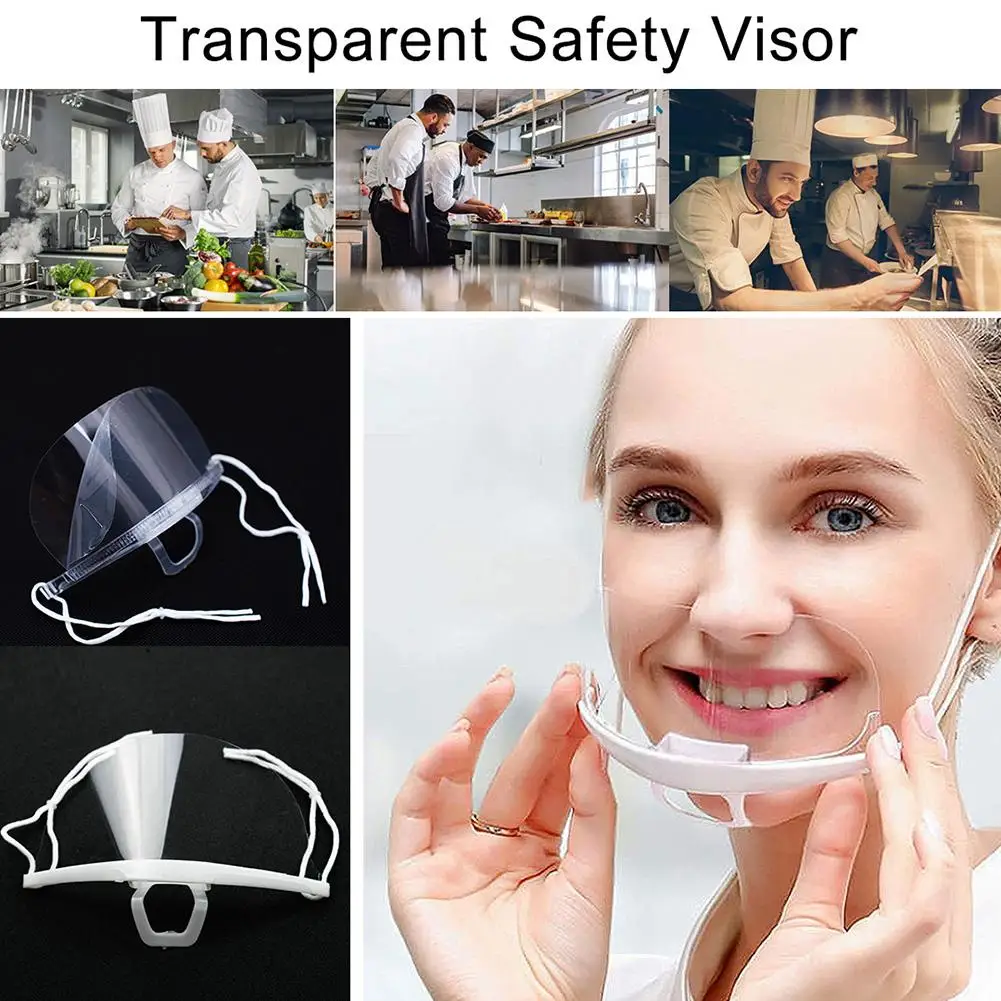 10Pcs/set Hygiene Safety Face Shield Plastic Visor Protective Anti-Fog Anti-Splash Transparent Food Face Shield For Mouth Nose