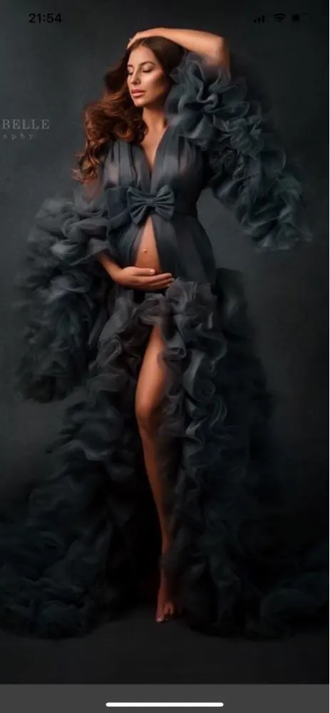 Black Ruffle Maternity Dress Photo Shoot Props Maternity Photography Gown Kimono Women Evening Prom Robe Bathrobe Sleepware