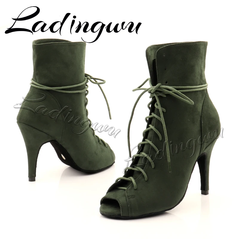 LD-Chaussures de danse latine à talon vert armée pour femme, botte d\'entraînement pour femme, Jazz, Salsa, salle de Rh, bottes de printemps et d\'été