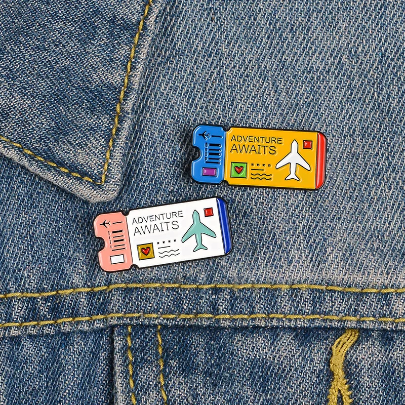 Travel Explorer's Airline Colorful Adventure Awaits Tickets Brooch Label Pins Backpack Journey Enamel Pin Badge Brooches