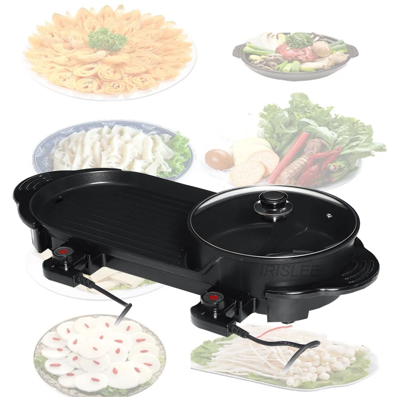 

Electric Barbecue Grill Smokeless Baking Pan Double-flavor Hotpot Multi-function Griddle Tools Flat Griddle Indoor Grill Hot Pot