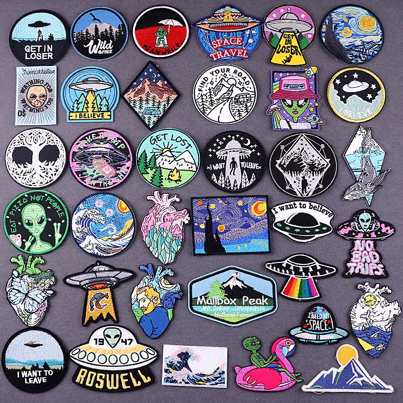 Alien UFO Patches On Clothes Space Iron On Embroidered Patches For Jacket Clothing Thermoadhesive Patches DIY Badges For Clothes