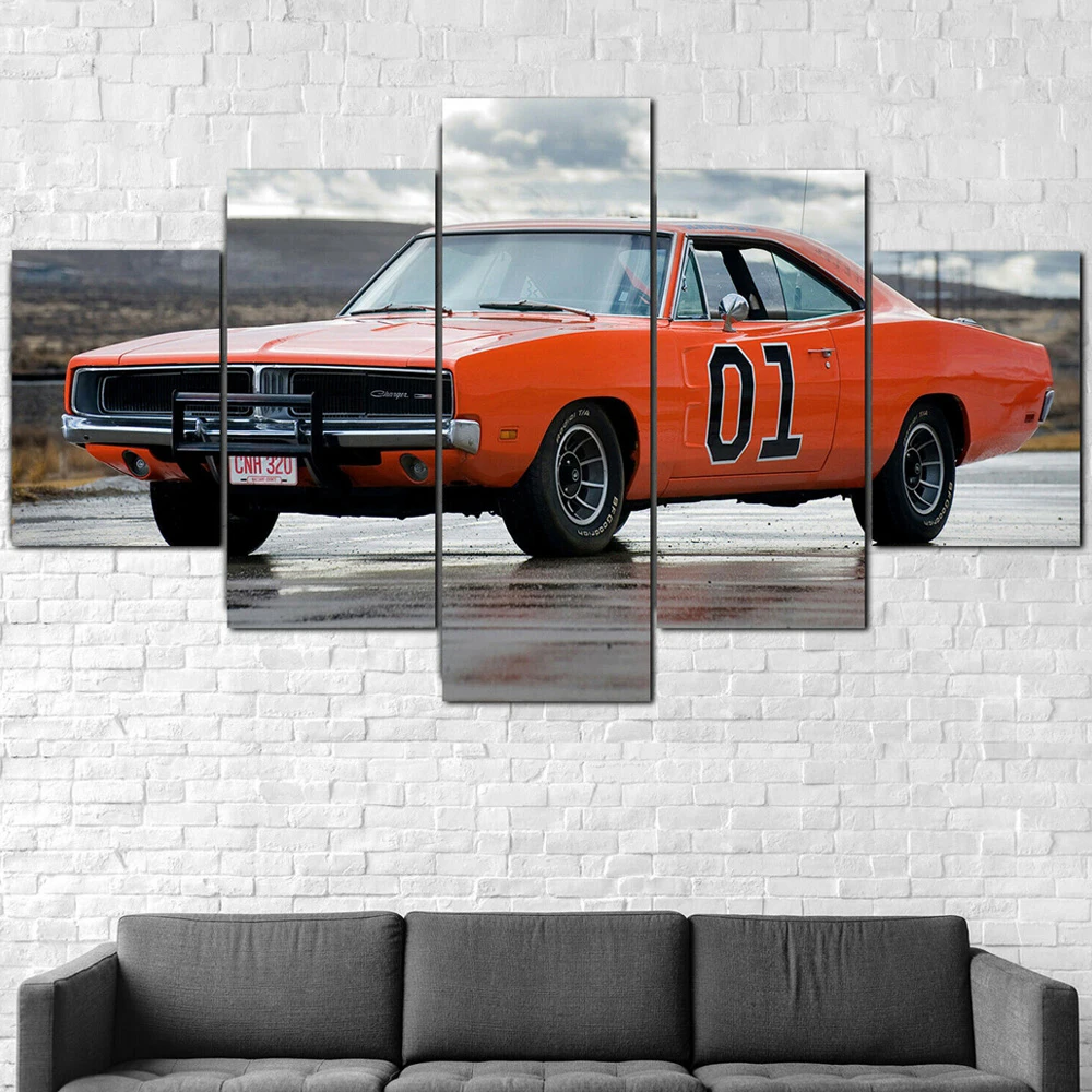 

5 Pieces Wall Art Canvas Painting Orange 01 Car Poster Pictures Modern Living Room Bedroom Home Decoration Framework Modular