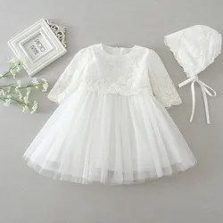 Newborn Baptism Dress For Baby Girl White Lace First Birthday Party Wear Cute Infant Toddler Girls Christening Gown Clothes 3-24