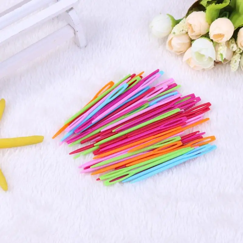 20PCs Mixed Color 7cm/9.5cm Plastic Knitting Needles Crochet Hooks Wool Yarn Needle Children DIY Sweater Weaving Tools Accessory