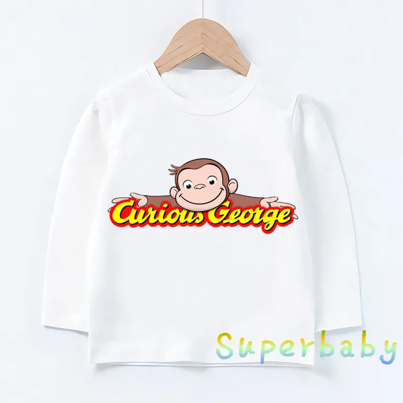 Children Curious George Monkey Print T shirt Baby Boys Girls Cartoon Funny Tops Kids Long Sleeve T-shirt,LKP5266