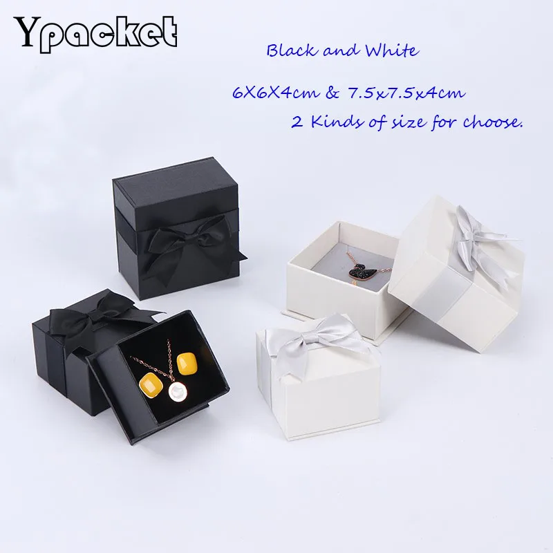 

Box For Jewelry White Jewelry Organizer Box Engagement Ring For Earrings Necklace Bracelet Display Black Ribbon Gift Storage Box