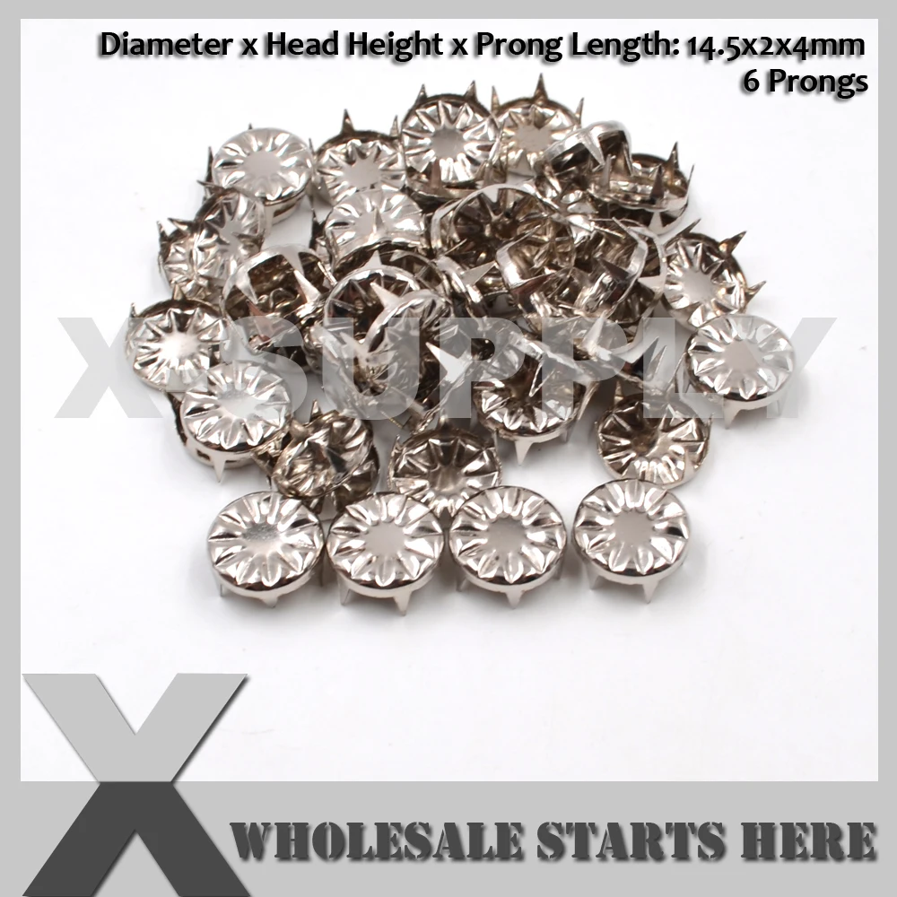 

14.5mm Round Flower Nailhead Studs in Silver Nickel Color With 6 Prongs for Leather Craft/Bag/Shoe/Clothing