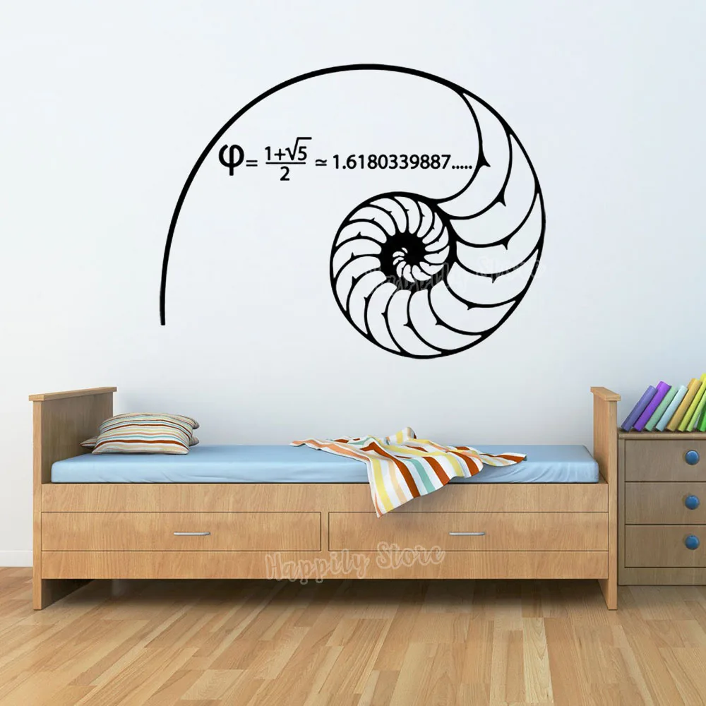 Science-Mathematics Wall Decals Fibonacci spiral golden ratio 1.618... Math Stickers Vinyl Art Bedroom Classroom Wall Decor G992