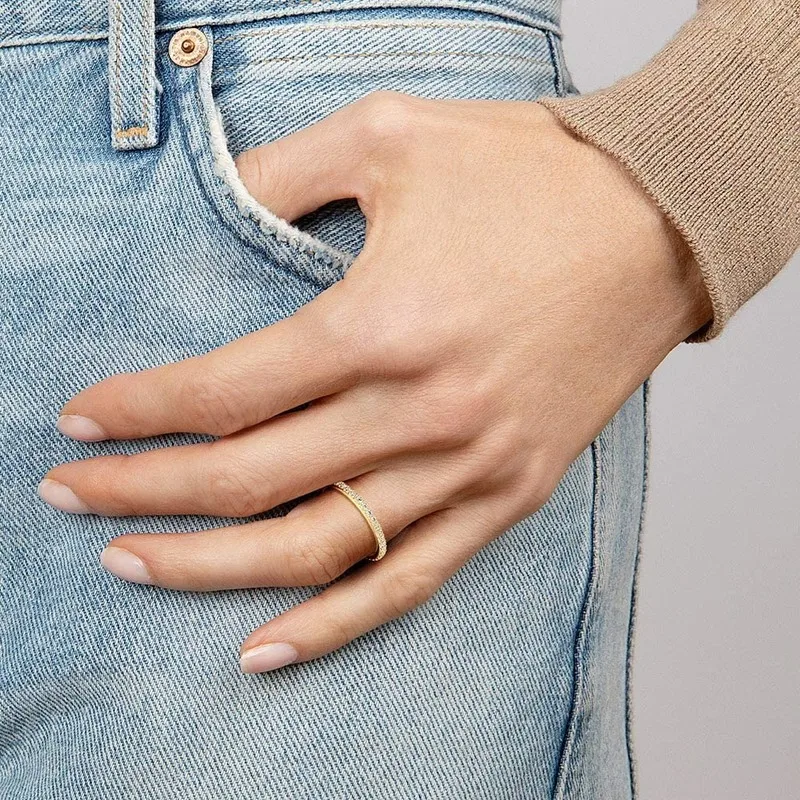 TIGRADE 2mm 925 Sterling Silber Ring für Damen, Vollbesetzter Ewigkeitsring mit Kubischem Zirkonia, Stapelbarer Verlobungsring – Detail 13