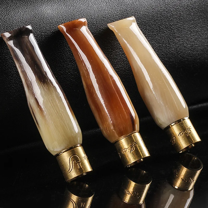 1pcs Randomly Natural Yak Horn Mini Cigarette Holder Portable Men's Cigarette Holder Filter Washable Thick Cigarette Holder