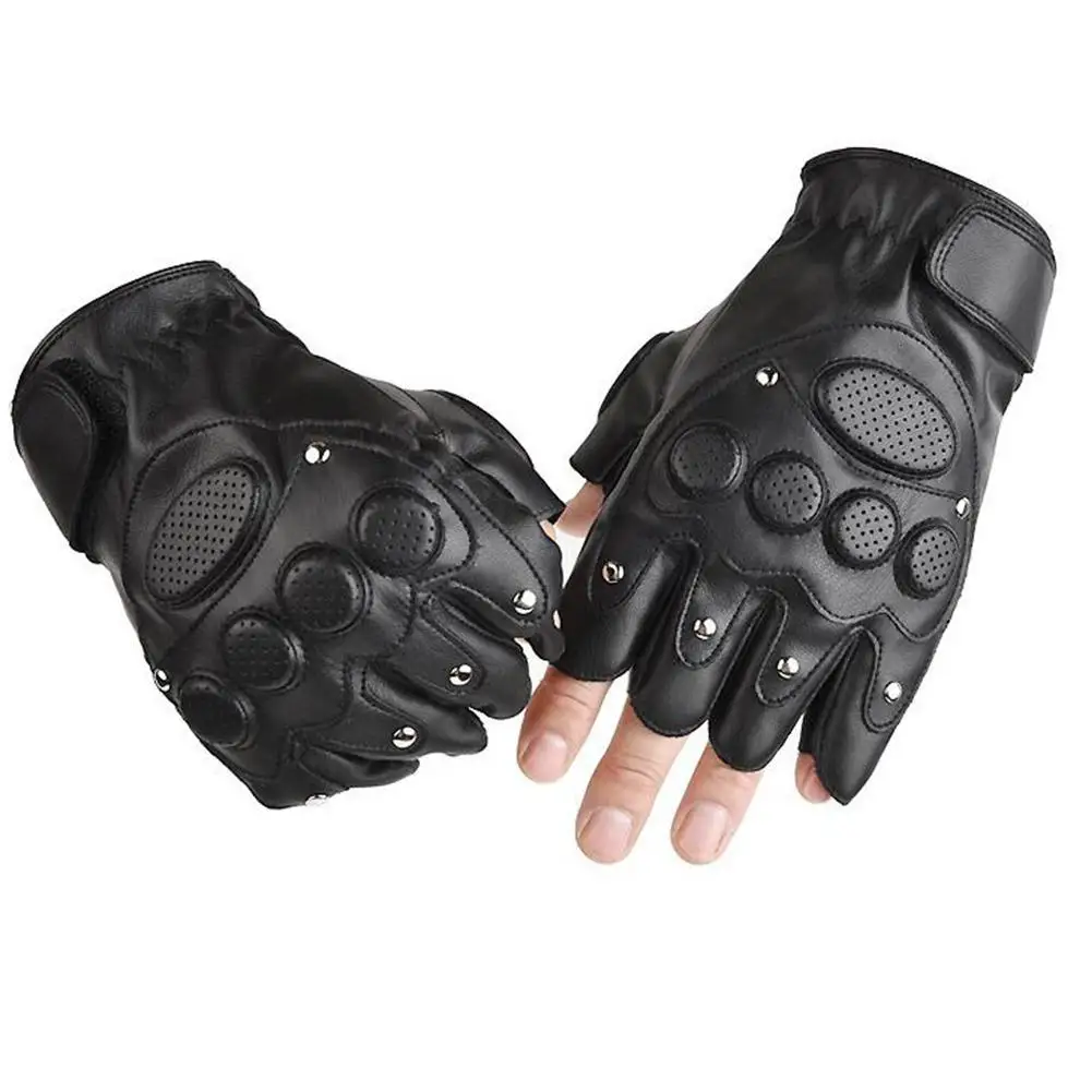 1 Paar Motorhandschoenen Pu Ademend Half Vinger Pu Leer Motorfiets Handschoenen Voor Riding Fietsen Vissen Tactical Sport